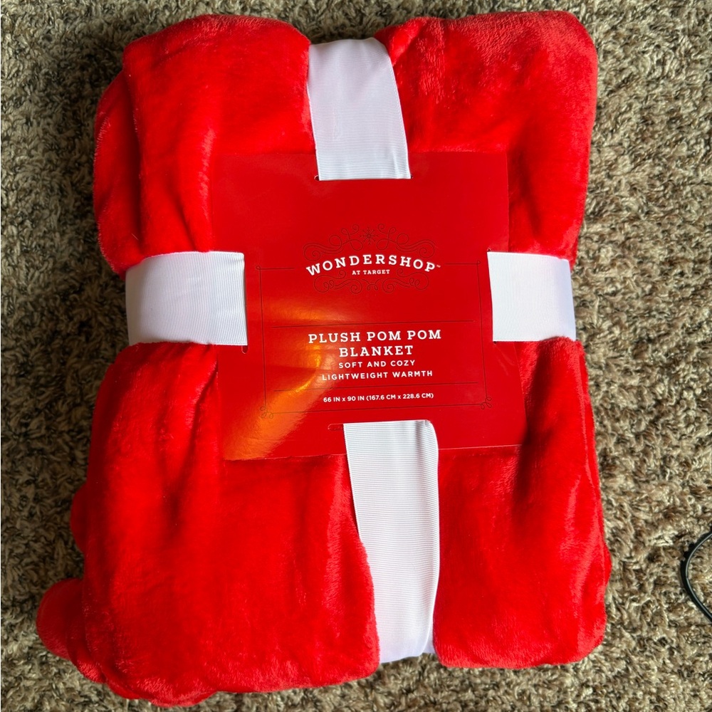 Wondershop Vibrant Red Plush Blanket with Pom Poms
